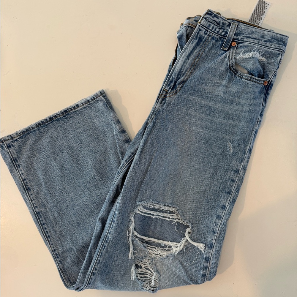 Levi's Blue Ribcage Wide Leg Distressed Jeans